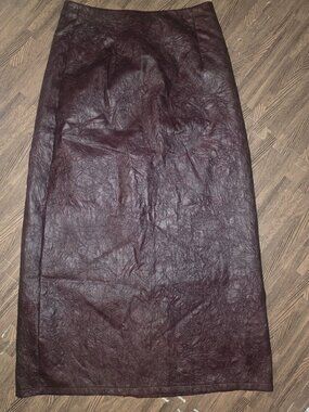 Micas Womens High-Waisted Crinkled Midi Skirt Maroon Size M